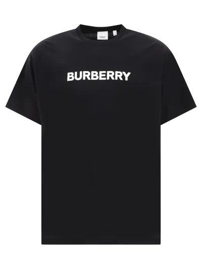 Burberry Black Cotton T-shirt With Texture Logo Print For Men