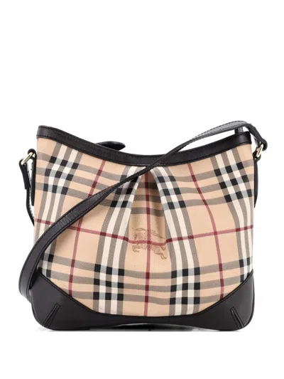 Pre-owned Burberry Hartham Haymarket Coated Canvas Medium Crossbody Bag In Brown