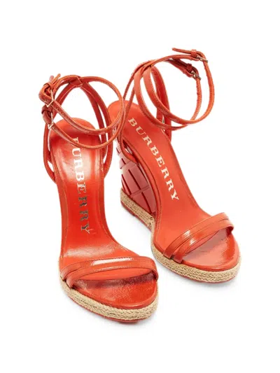 Pre-owned Burberry Hassendean Criss-cross Wedge Sandals In Orange