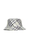 Burberry Checkered Cotton Blend Bucket Hat With Embroidered Detail In Lichen