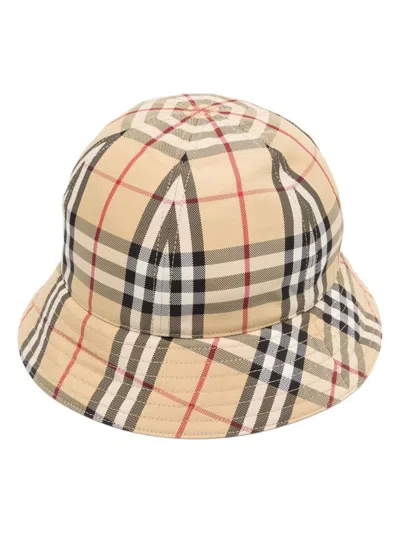Burberry Cappello Bucket A Quadri In Beige