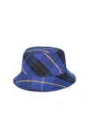 Burberry Blue Checked Linen Bucket Hat In Blue