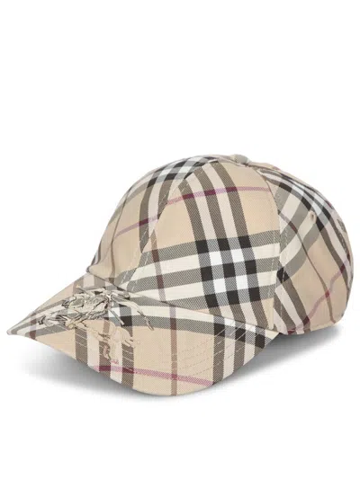 Burberry Check Motif Baseball Cap With Ekd Embroidery In Cream