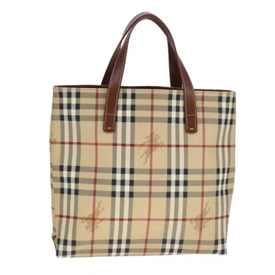 Pre-owned Burberry Haymarket Beige Leather Tote Bag ()