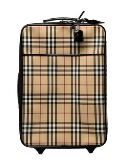 Pre-owned Burberry Haymarket Check 20in Roller Suitcase In Neutrals