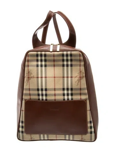 Pre-owned Burberry Haymarket Check Backpack In Brown