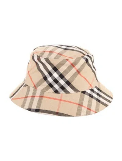 Pre-owned Burberry Haymarket Check Bucket Hat In Brown