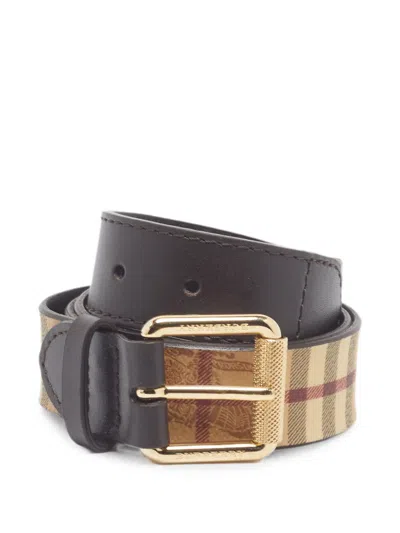Pre-owned Burberry Haymarket Check Buckle Belt In Brown