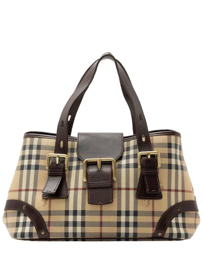 Pre-owned Burberry Haymarket Check Buckle Satchel (authentic Pre-loved)