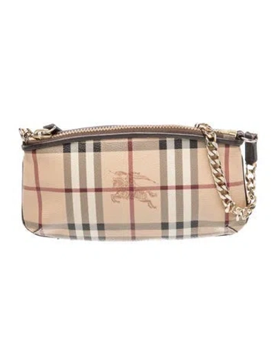 Pre-owned Burberry Haymarket Check Clara Pochette In Neutral