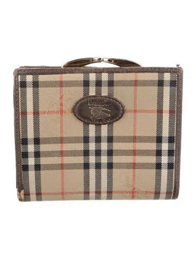 Pre-owned Burberry Haymarket Check Pattern Canvas Bifold Wallet In Neutrals