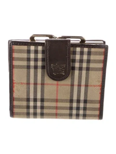 Pre-owned Burberry Haymarket Check Pattern Canvas Bifold Wallet In Neutrals