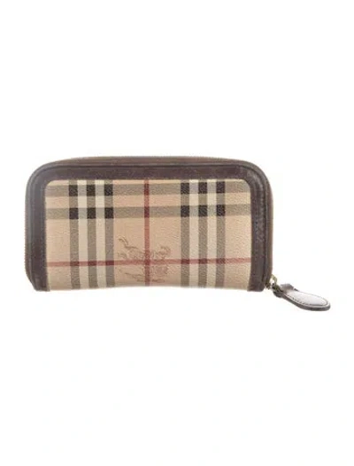 Pre-owned Burberry Haymarket Check Pattern Canvas Continental Wallet In Brown