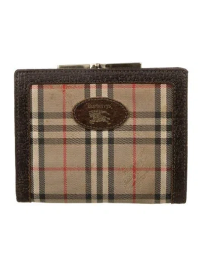 Pre-owned Burberry Haymarket Check Pattern Canvas French Purse In Neutrals