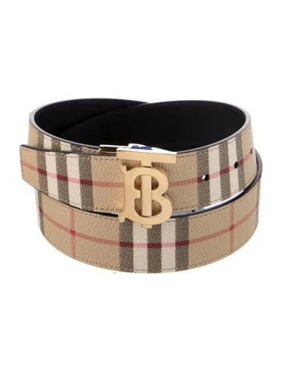 Pre-owned Burberry Haymarket Check Pattern Leather Belt In Neutrals