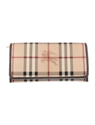 Pre-owned Burberry Haymarket Check Pattern Leather Continental Wallet In Neutral