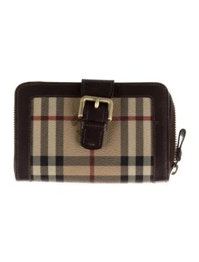 Pre-owned Burberry Haymarket Check Pattern Leather French Purse In Neutral