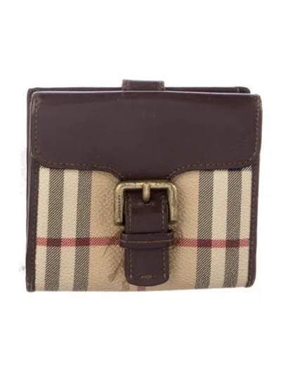 Pre-owned Burberry Haymarket Check Pattern Plaid Print Bifold Wallet In Neutrals