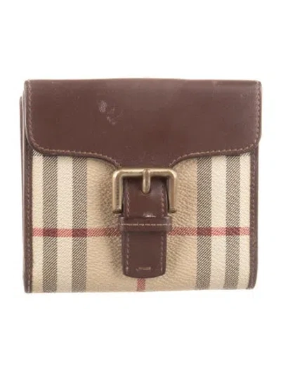 Pre-owned Burberry Haymarket Check Pattern Plaid Print Bifold Wallet In Neutrals