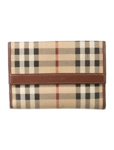 Pre-owned Burberry Haymarket Check Pattern Plaid Print Compact Wallet In Brown/neutrals