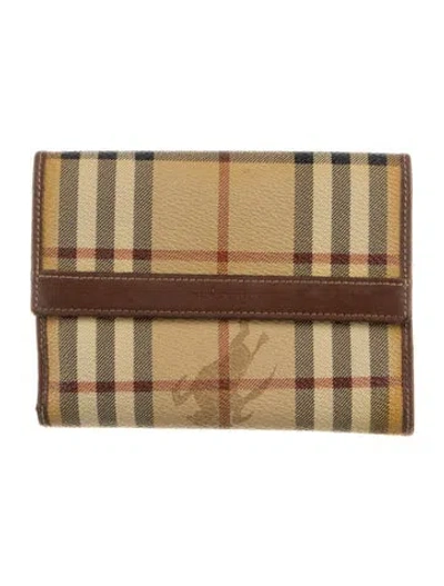 Pre-owned Burberry Haymarket Check Pattern Plaid Print Continental Wallet In Neutrals