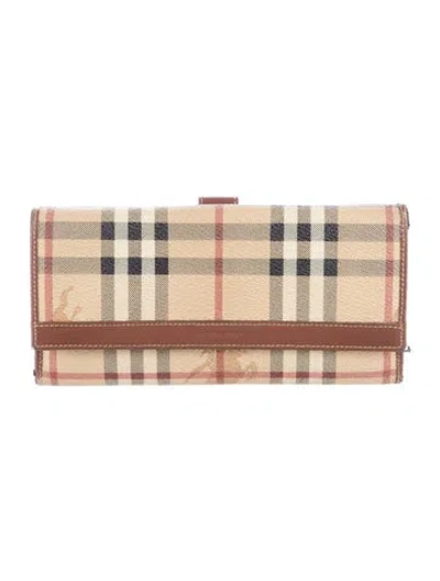 Pre-owned Burberry Haymarket Check Pattern Plaid Print Continental Wallet In Neutrals