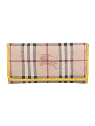 Pre-owned Burberry Haymarket Check Pattern Plaid Print Continental Wallet In Neutrals
