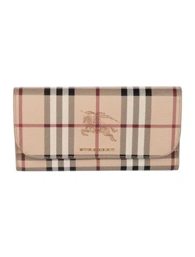 Pre-owned Burberry Haymarket Check Pattern Plaid Print Continental Wallet In Neutrals