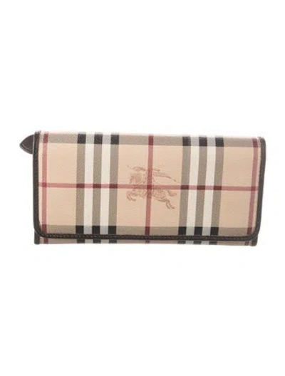 Pre-owned Burberry Haymarket Check Pattern Plaid Print Continental Wallet In Neutrals