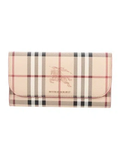 Pre-owned Burberry Haymarket Check Pattern Plaid Print Continental Wallet In Neutrals