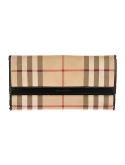 Pre-owned Burberry Haymarket Check Pattern Plaid Print Wallet In Neutral