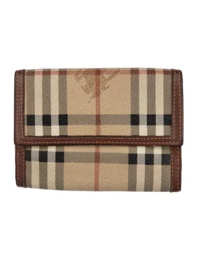 Pre-owned Burberry Haymarket Check Pattern Printed Bifold Wallet In Brown