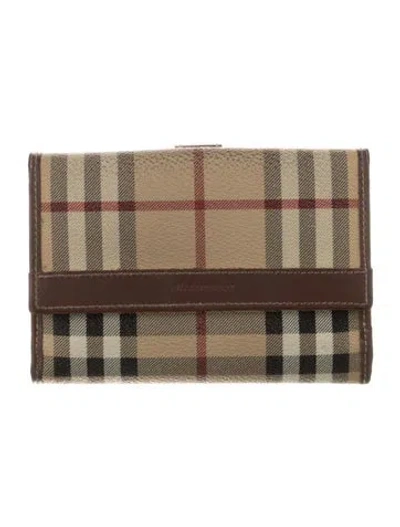 Pre-owned Burberry Haymarket Check Pattern Printed Wallet In Neutral