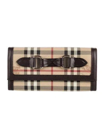 Pre-owned Burberry Haymarket Check Pattern Printed Wallet In Neutral
