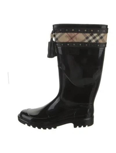 Pre-owned Burberry Haymarket Check Pattern Rubber Boots In Black