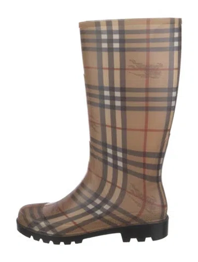 Pre-owned Burberry Haymarket Check Pattern Rubber Rain Boots