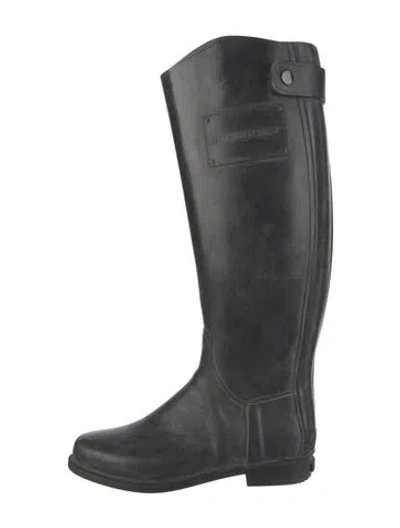 Pre-owned Burberry Haymarket Check Pattern Rubber Rain Boots In Black