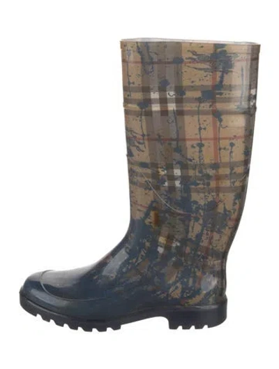 Pre-owned Burberry Haymarket Check Pattern Rubber Rain Boots In Multi