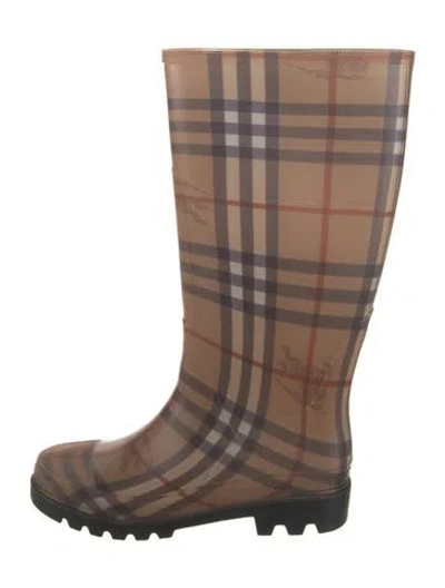 Pre-owned Burberry Haymarket Check Pattern Rubber Rain Boots In Neutral