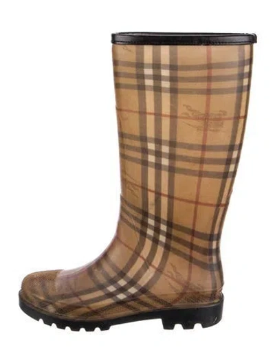 Pre-owned Burberry Haymarket Check Pattern Rubber Rain Boots In Neutral