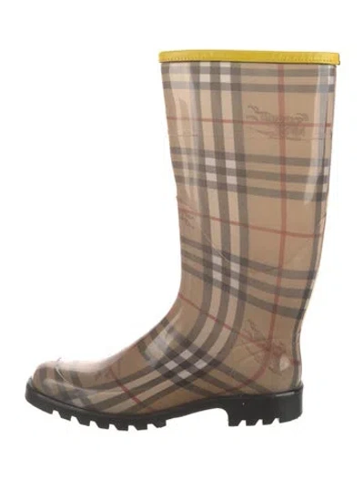 Pre-owned Burberry Haymarket Check Pattern Rubber Rain Boots In Neutral