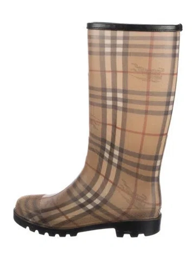 Pre-owned Burberry Haymarket Check Pattern Rubber Rain Boots In Neutral