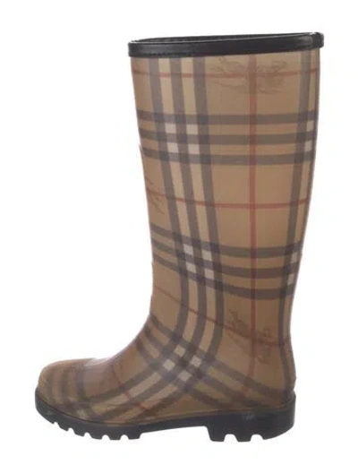 Pre-owned Burberry Haymarket Check Pattern Rubber Rain Boots In Neutral
