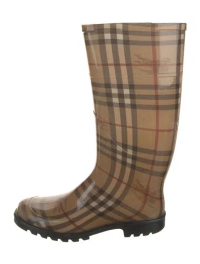 Pre-owned Burberry Haymarket Check Pattern Rubber Rain Boots In Neutral