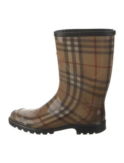 Pre-owned Burberry Haymarket Check Pattern Rubber Rain Boots In Neutral