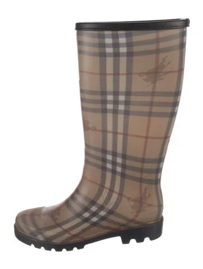 Pre-owned Burberry Haymarket Check Pattern Rubber Rain Boots In Neutral