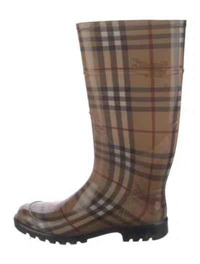 Pre-owned Burberry Haymarket Check Pattern Rubber Rain Boots In Neutral