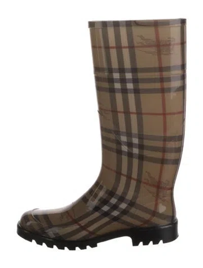 Pre-owned Burberry Haymarket Check Pattern Rubber Rain Boots In Neutral