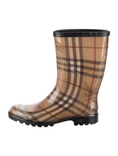 Pre-owned Burberry Haymarket Check Pattern Rubber Rain Boots In Neutral
