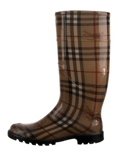 Pre-owned Burberry Haymarket Check Pattern Rubber Rain Boots In Neutral